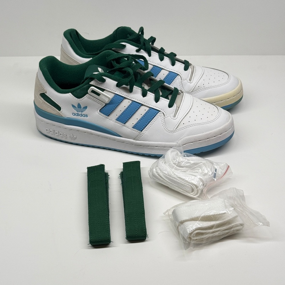 Adidas Forum Low Sneaker Lace Up White Blue Green Leather Comfort Casual Size 11